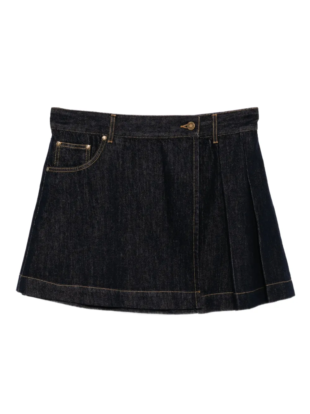 pleated denim skirt