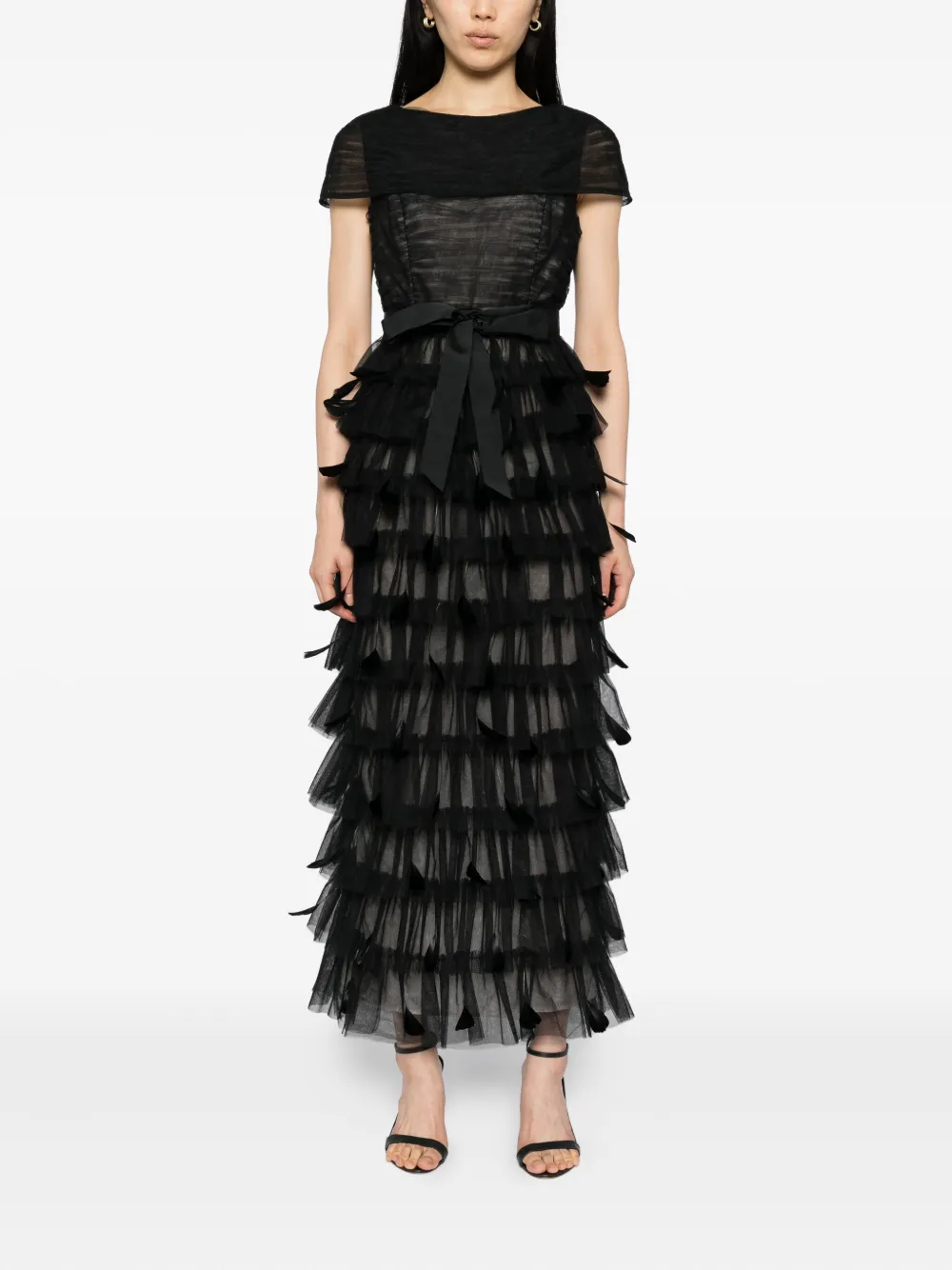 Huishan Zhang Michelle tulle feath dress - Zwart