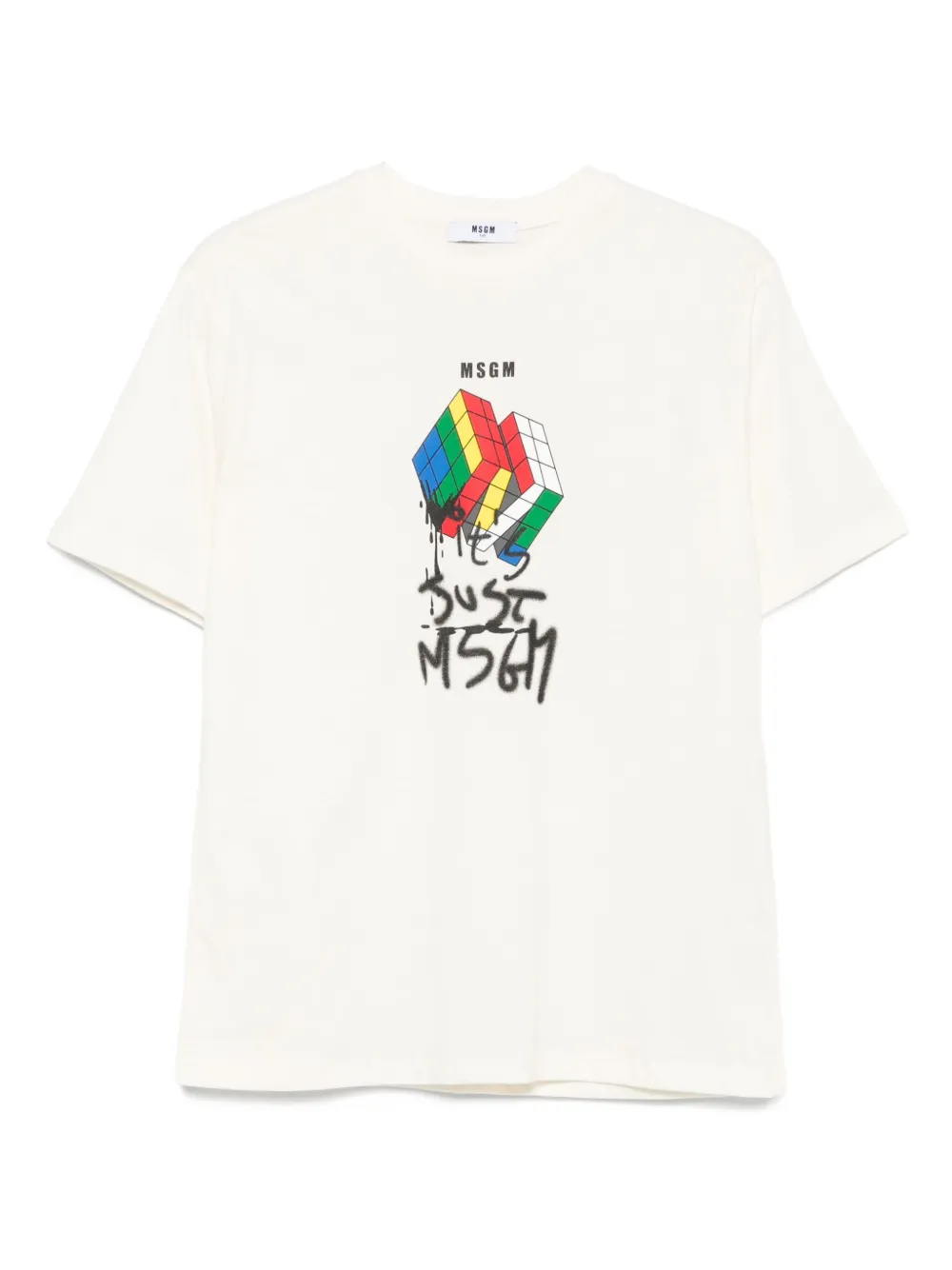Msgm Kids' Cube-print T-shirt In White