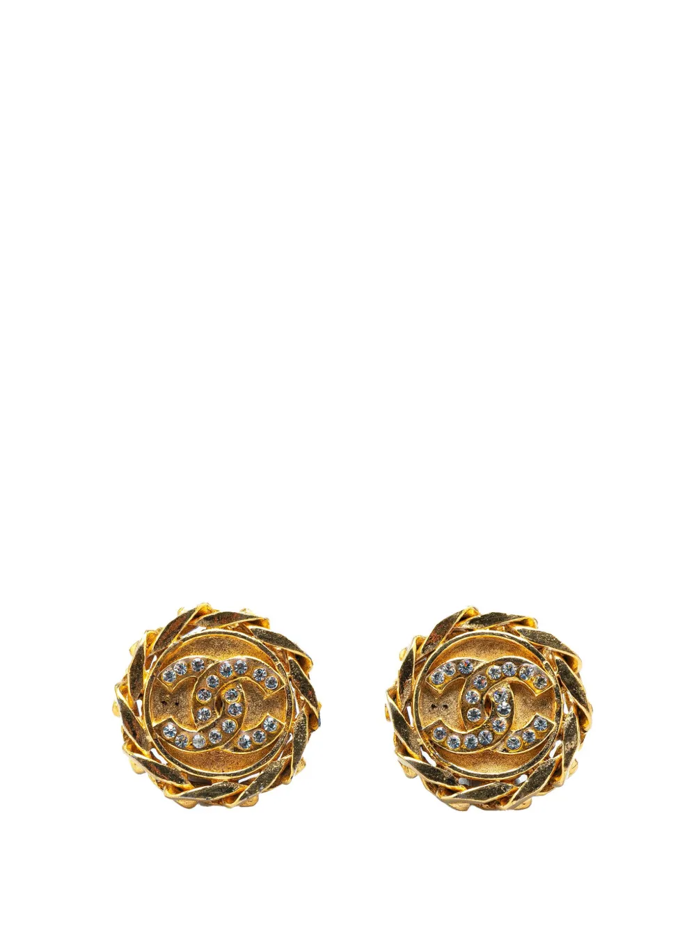 CHANEL Pre-Owned 1980-1990 Gold Plated CC Crystal Clip On Earrings CHANEL Pre-Owned 1980-1990 Gold Plated CC Crystal Clip On Earrings
