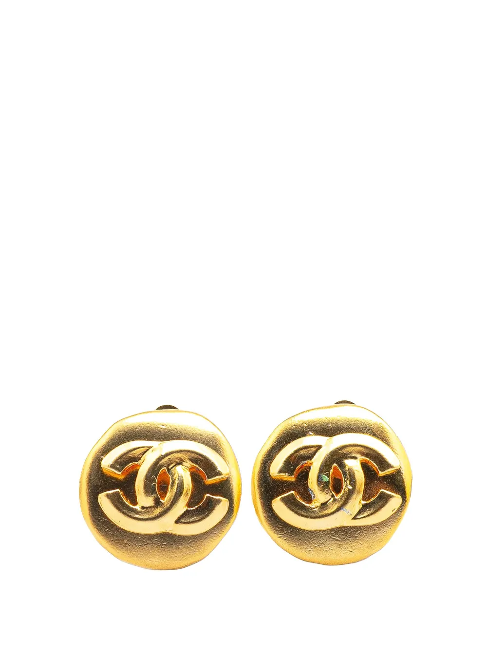 CHANEL Pre-Owned 1996 Gold Plated CC Round Clip On Earrings costume CHANEL Pre-Owned 1996 Gold Plated CC Round Clip On Earrings costume