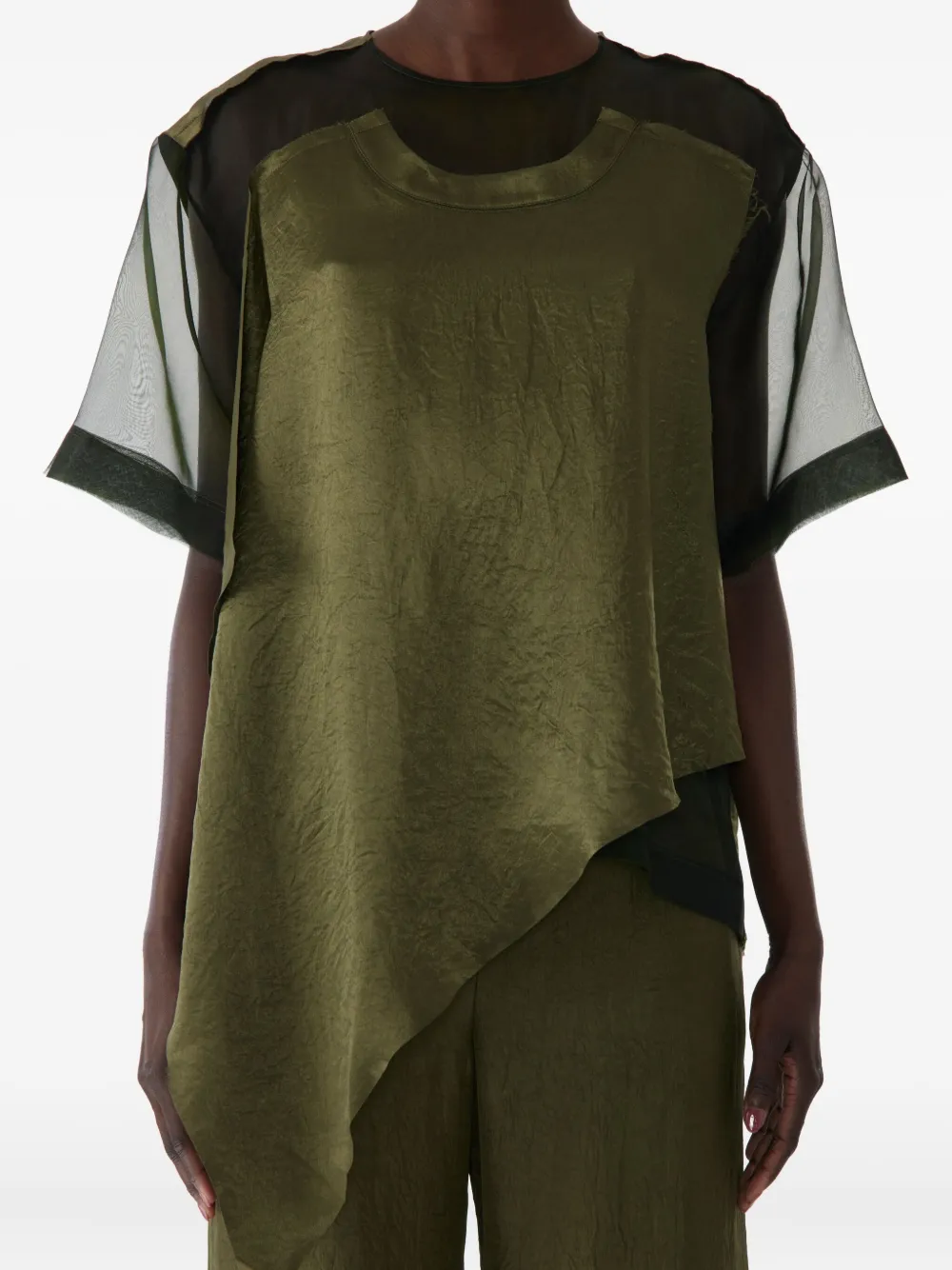 asymmetric-hem crinkled T-shirt