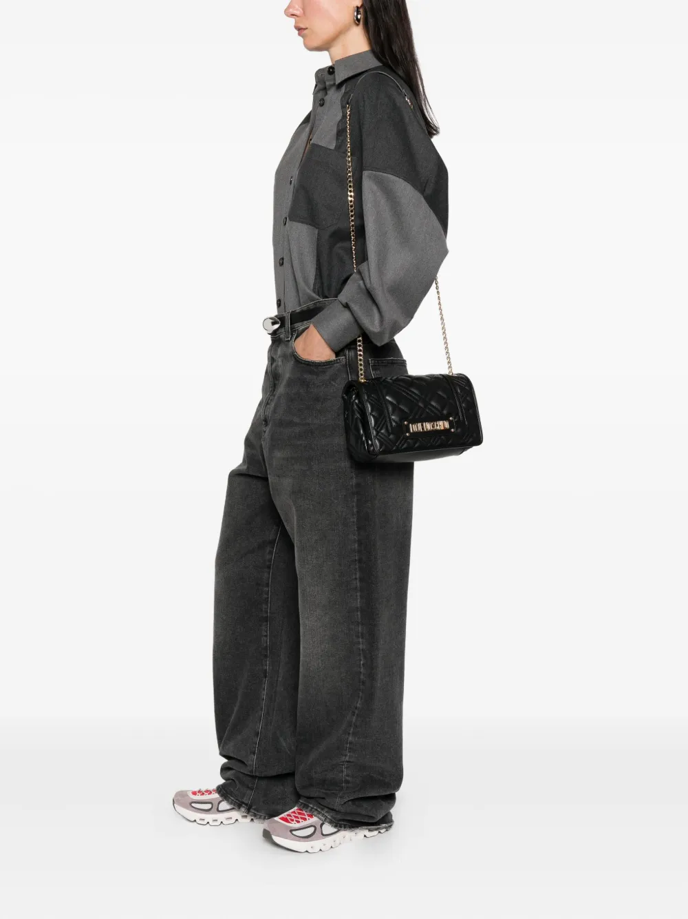 Love Moschino Schoudertas met logoplakkaat Zwart