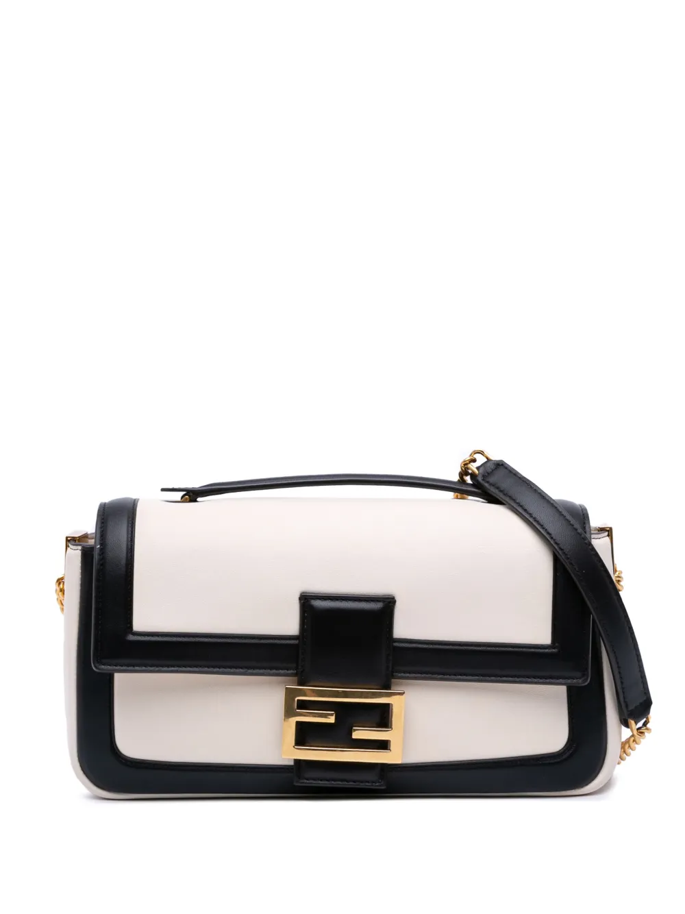 Fendi Pre-Owned 2010-2025 バイカラーレザー チェーン バゲット ショルダーバッグ - ブラック Fendi Pre-Owned 2010-2025 バイカラーレザー チェーン バゲット ショルダーバッグ - ブラック