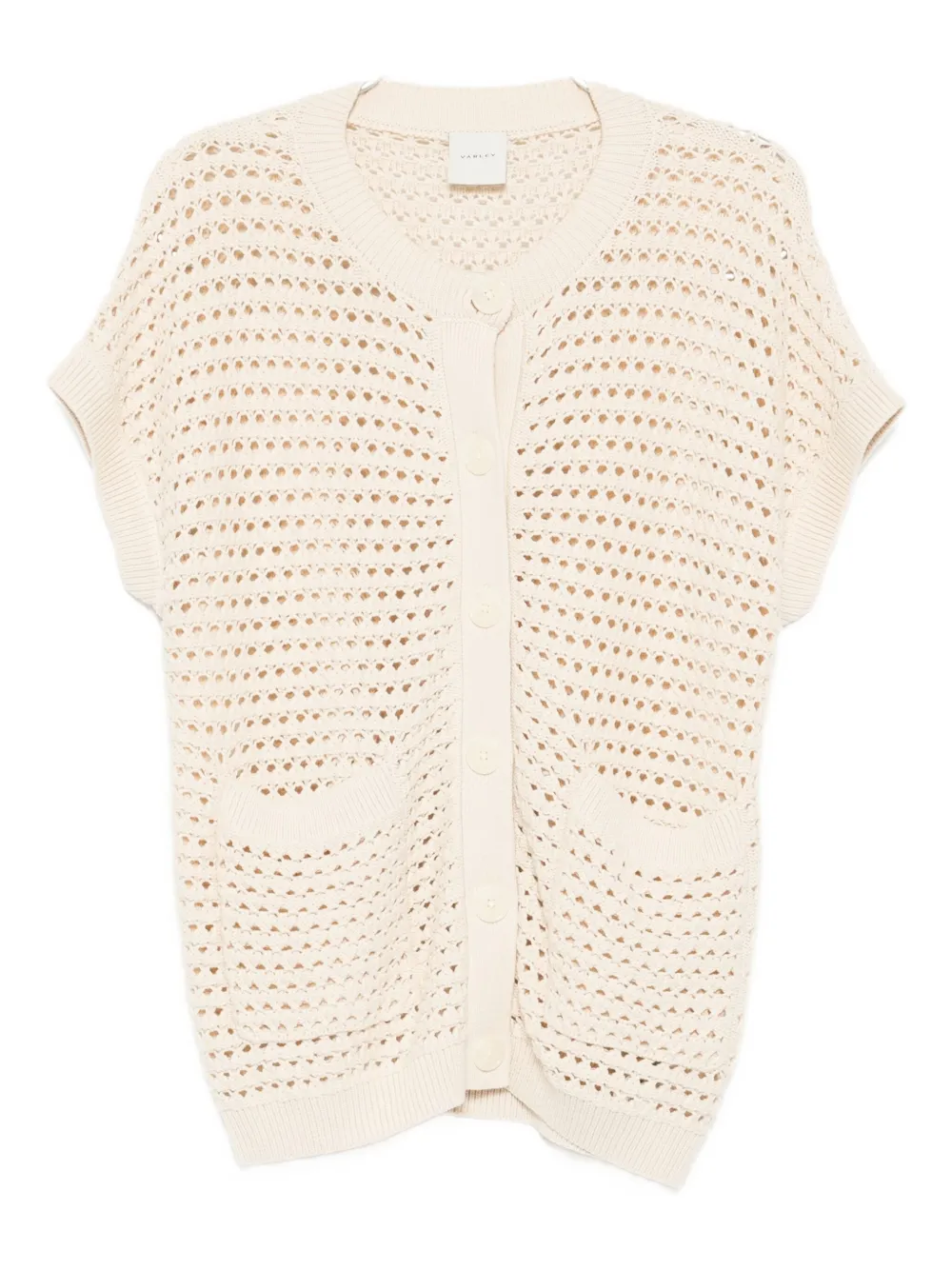 Varley Sidra Oversized Pointelle-knit Cardigan Sweater Vest In Neutral