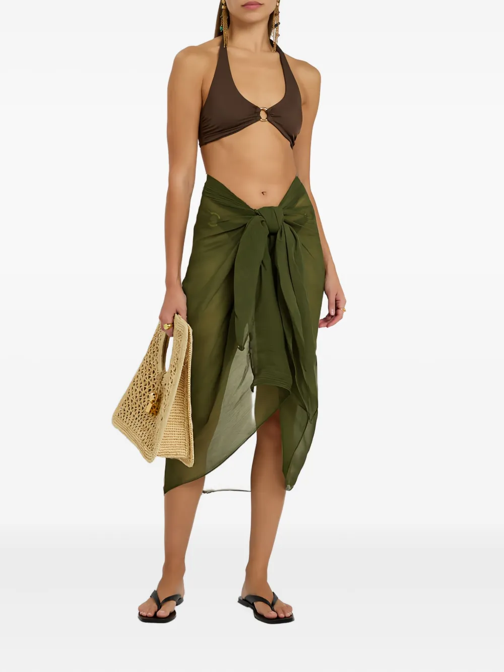 Away That Day Knotted Drape Sarong In Green