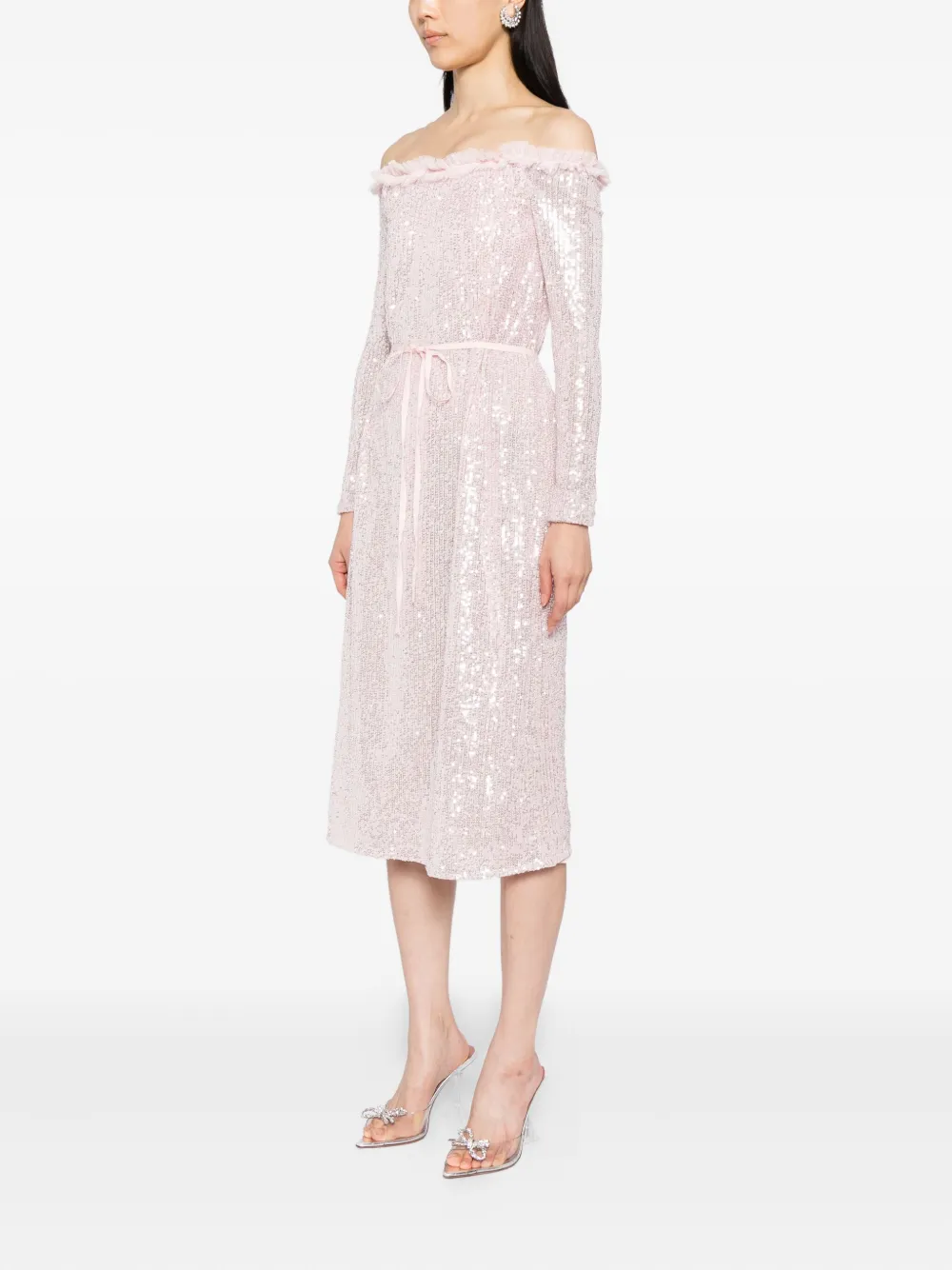 Needle & Thread Esme off-shoulder jurk Roze