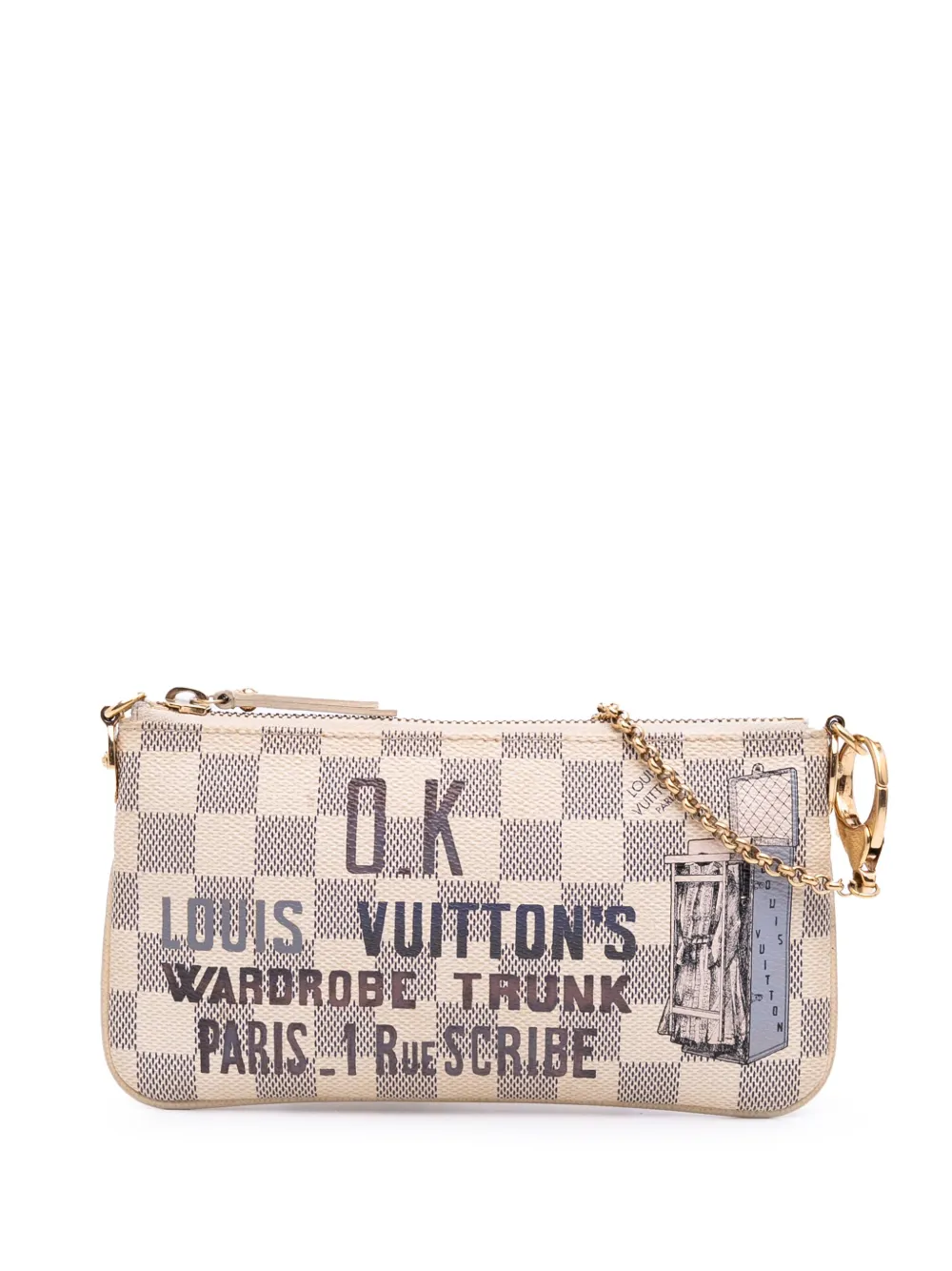 Louis Vuitton Pre-Owned 2010 Damier Azur Trunks Labels Pochette Milla Louis Vuitton Pre-Owned 2010 Damier Azur Trunks Labels Pochette Milla