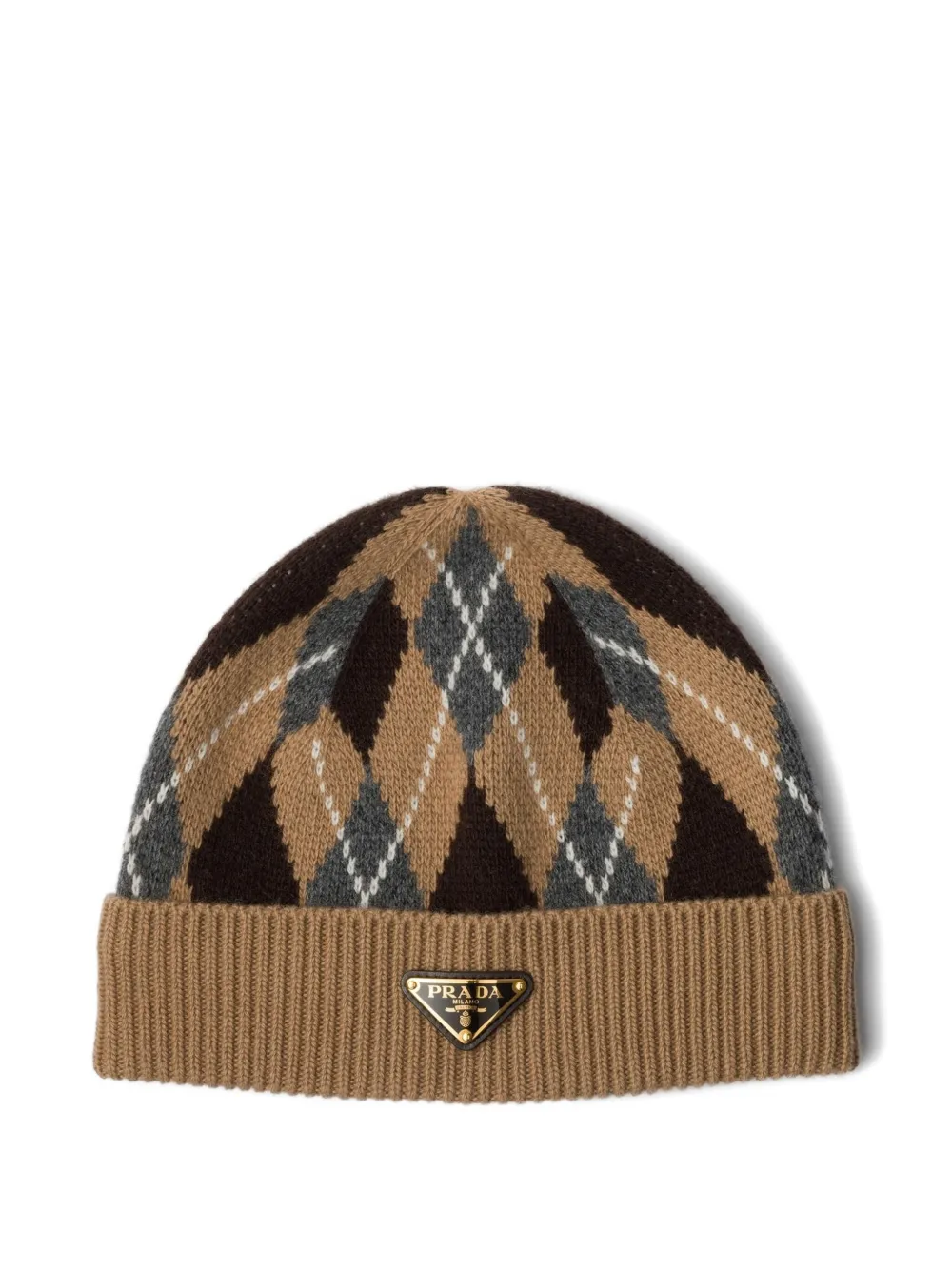 Prada Gebreide muts met argyle patroon Bruin