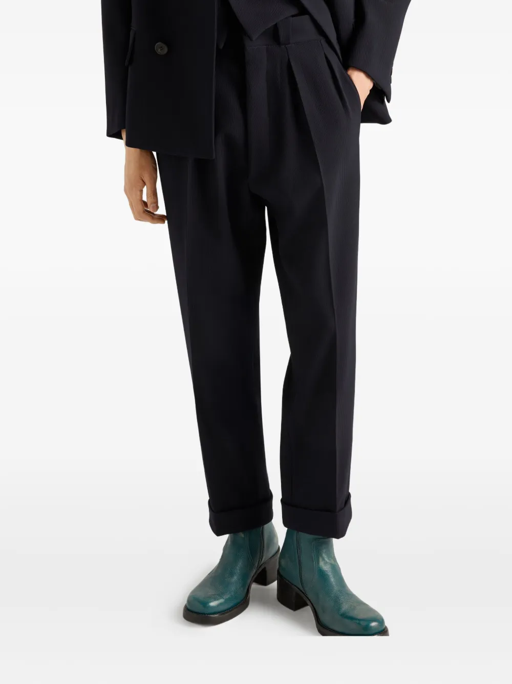 Prada Plooibroek met gesp aan de zijkant Blauw