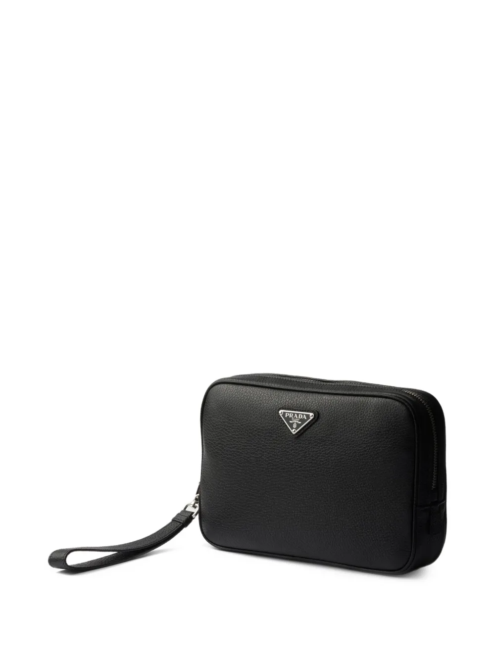 Prada Leather Triangle Logo Clutch In Black
