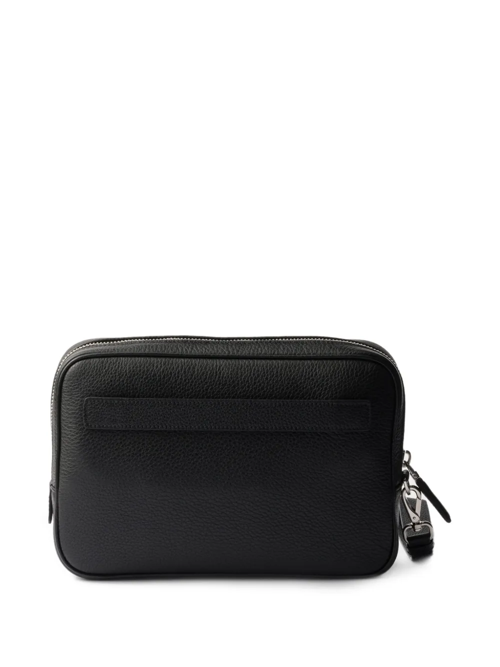 Prada Leather Triangle Logo Clutch In Black