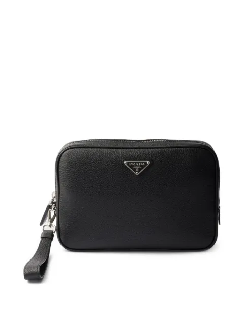 Prada leather triangle logo clutch