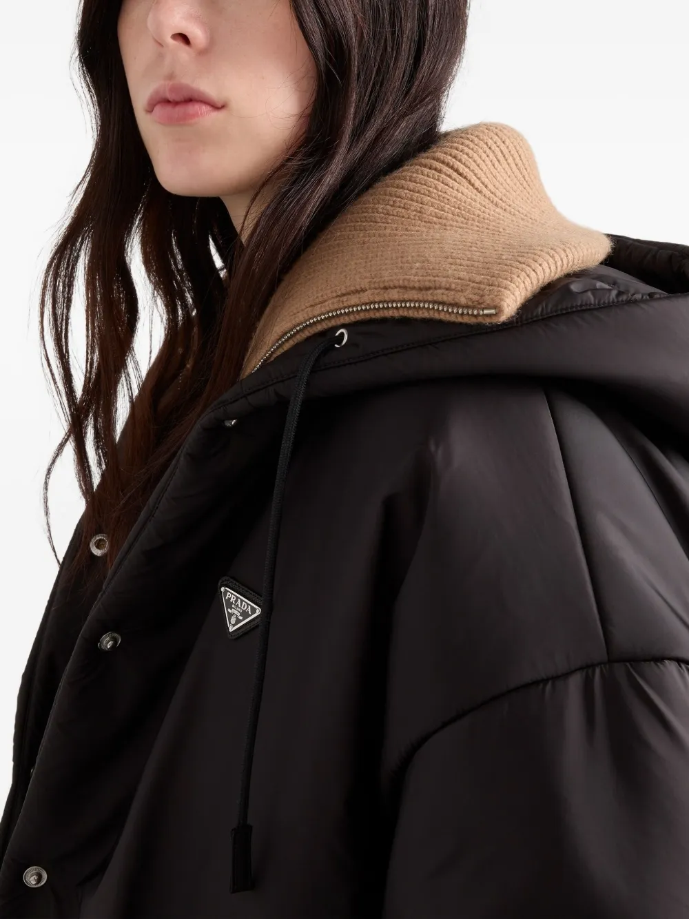 Prada Hooded Snap-fit Fastening Coat In Black
