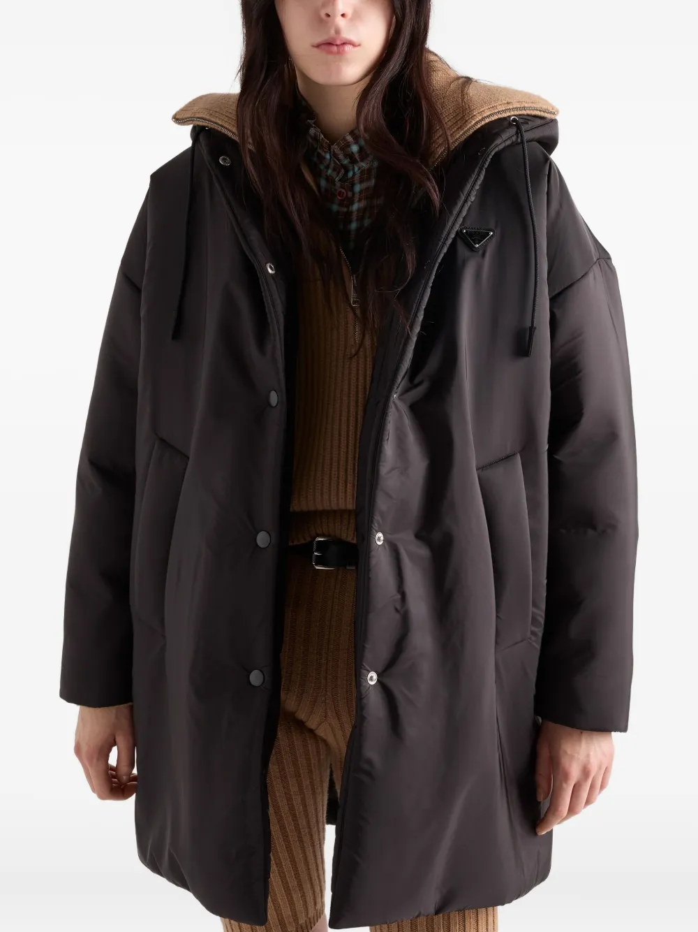 Prada Hooded Snap-fit Fastening Coat In Black