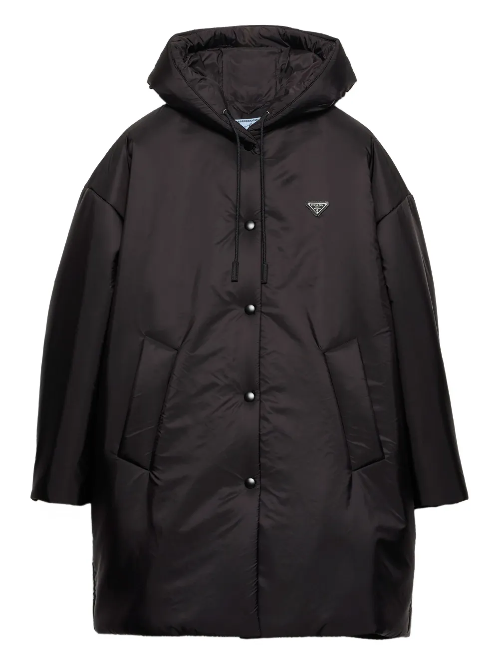 Prada Hooded Snap-fit Fastening Coat In Black