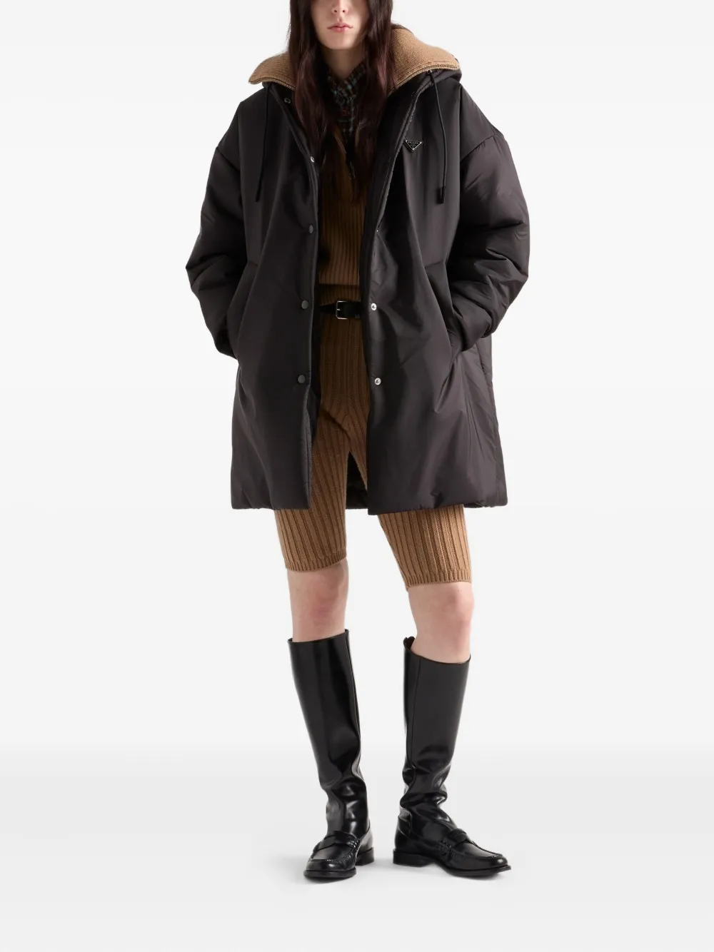 Prada Jas met drukknoopsluiting en capuchon - Zwart