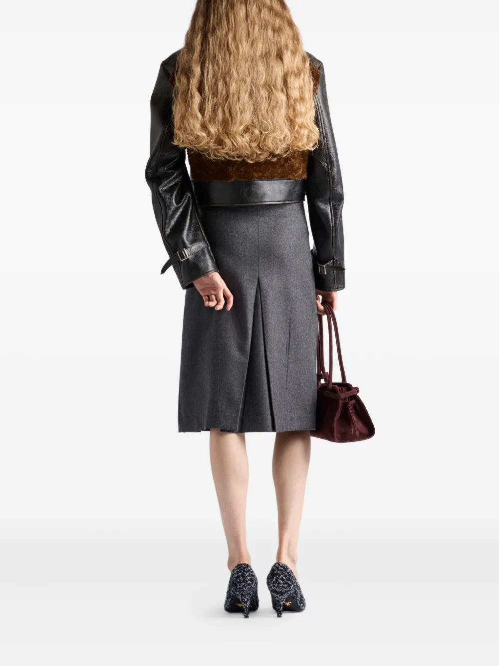 Prada Womens Grey Pleated Flannel Wool Midi Skirt In Gray