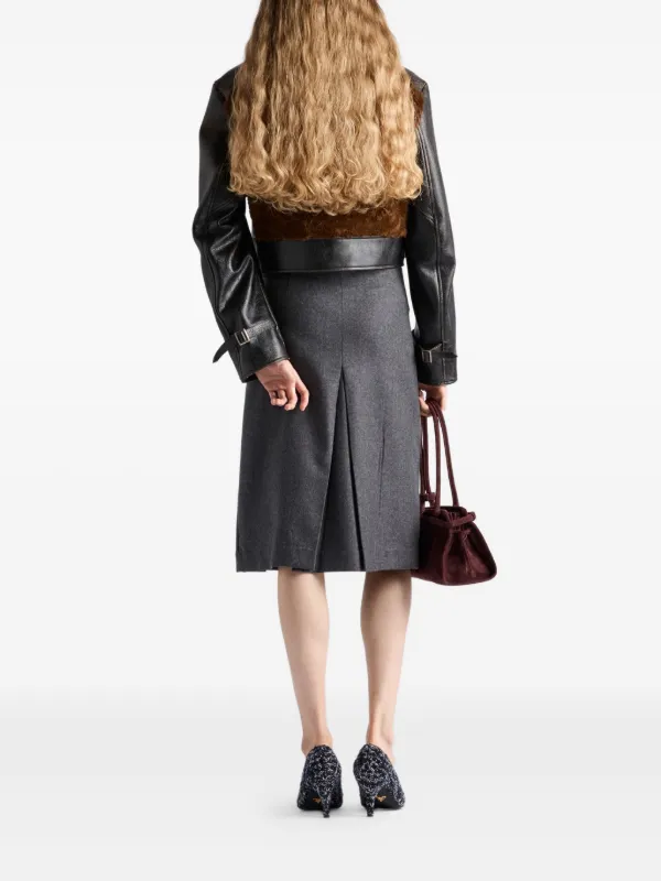 Prada Pleated Flannel Skirt | Grey | FARFETCH