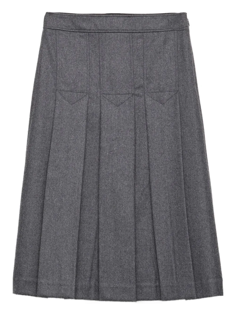 Prada Womens Grey Pleated Flannel Wool Midi Skirt In Gray