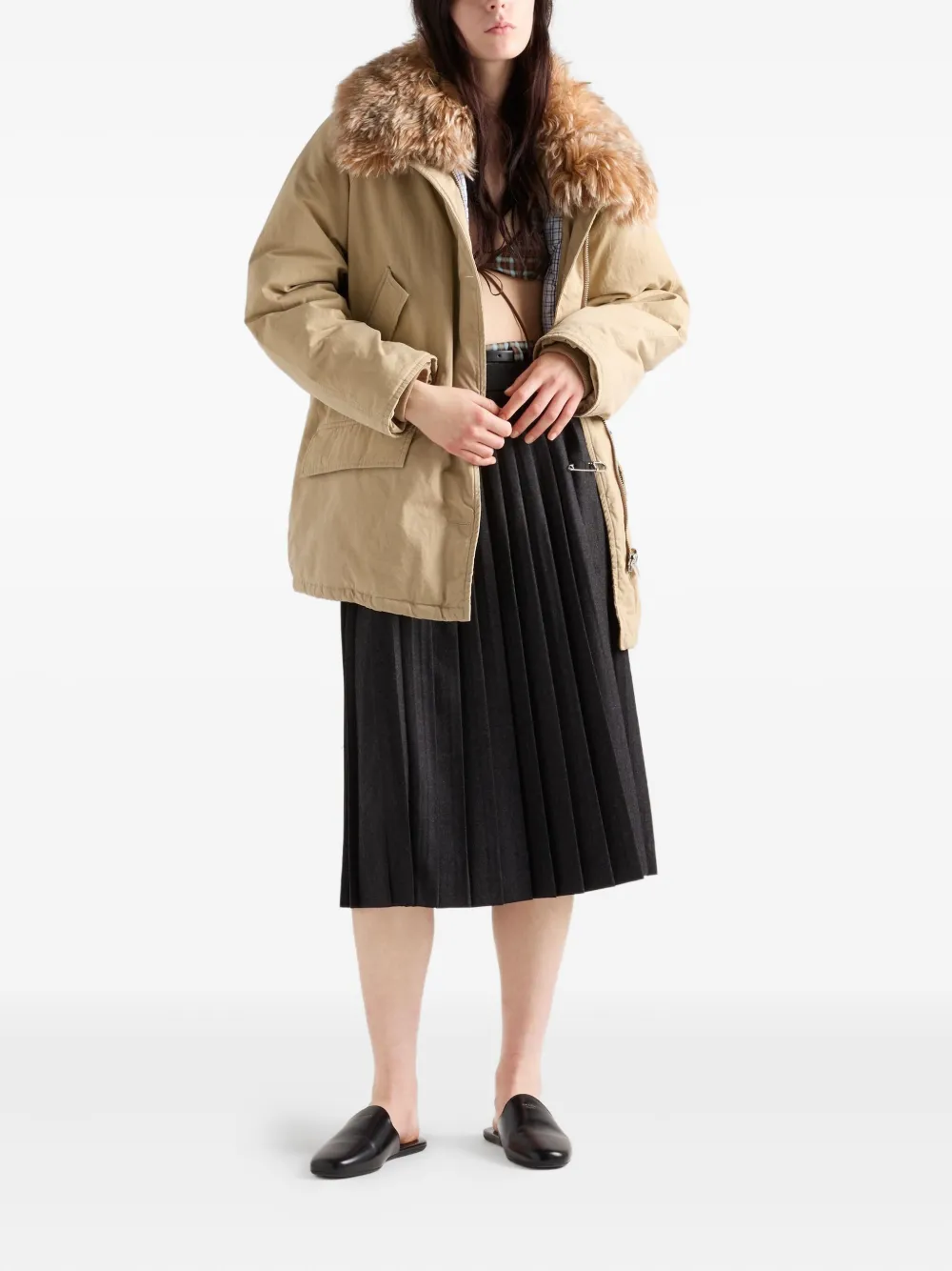 Prada Midi-plooirok met veiligheidsspeld - Grijs