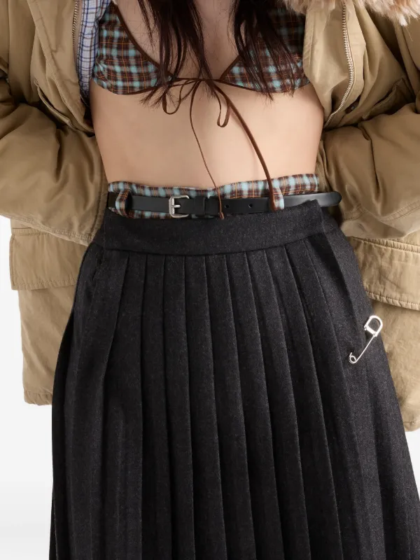 Prada Pleated safety-pin Midi Skirt | Grey | FARFETCH