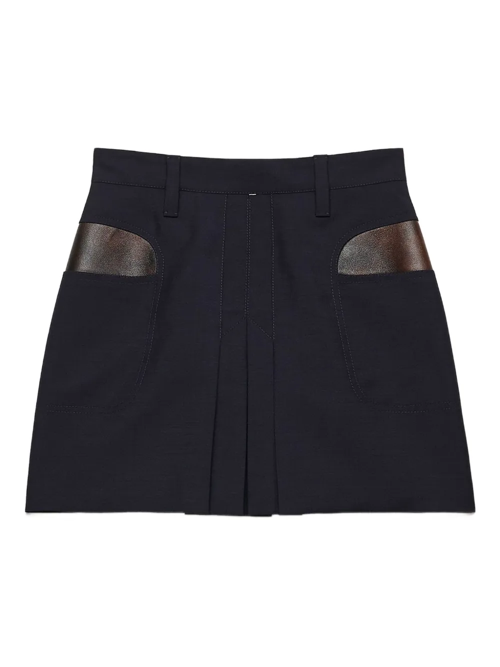 Prada Mini-plooirok met leren zak Blauw