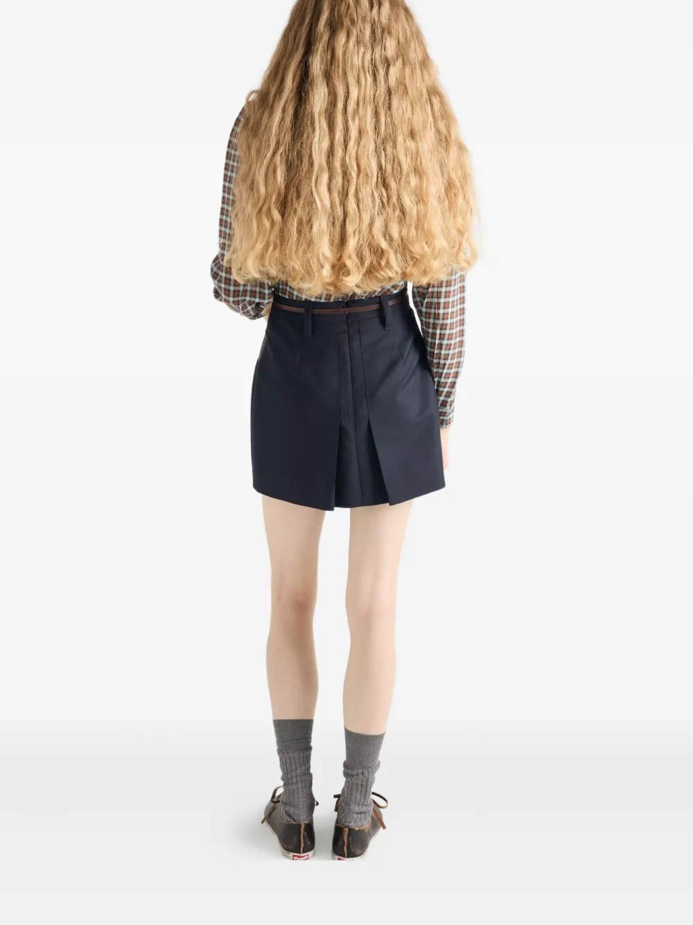 Prada Mini-plooirok met leren zak Blauw