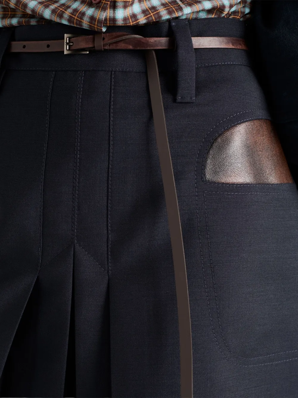 Prada Mini-plooirok met leren zak Blauw