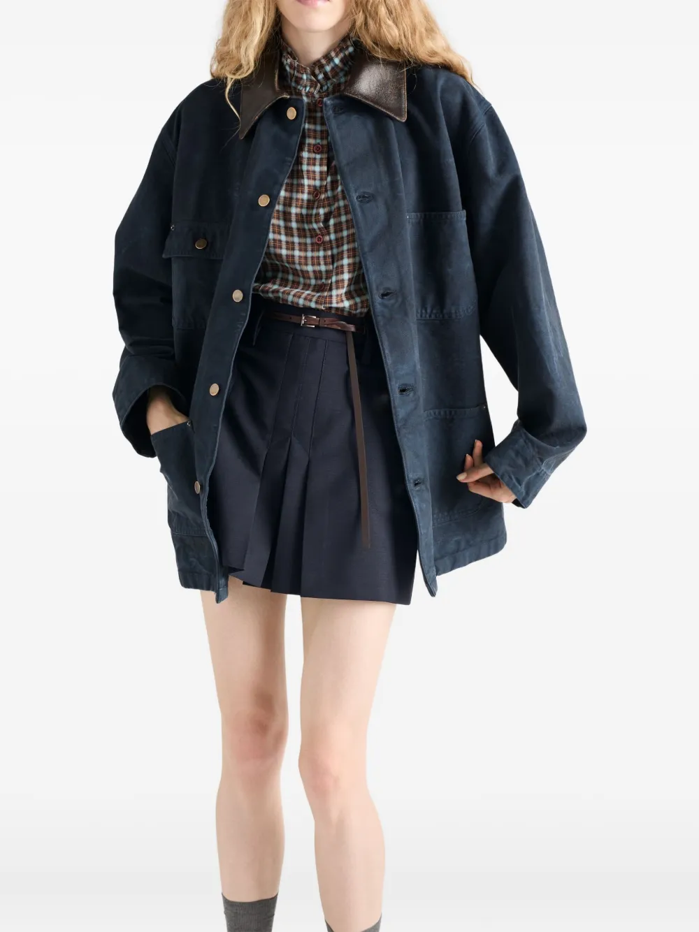 Prada Mini-plooirok met leren zak Blauw