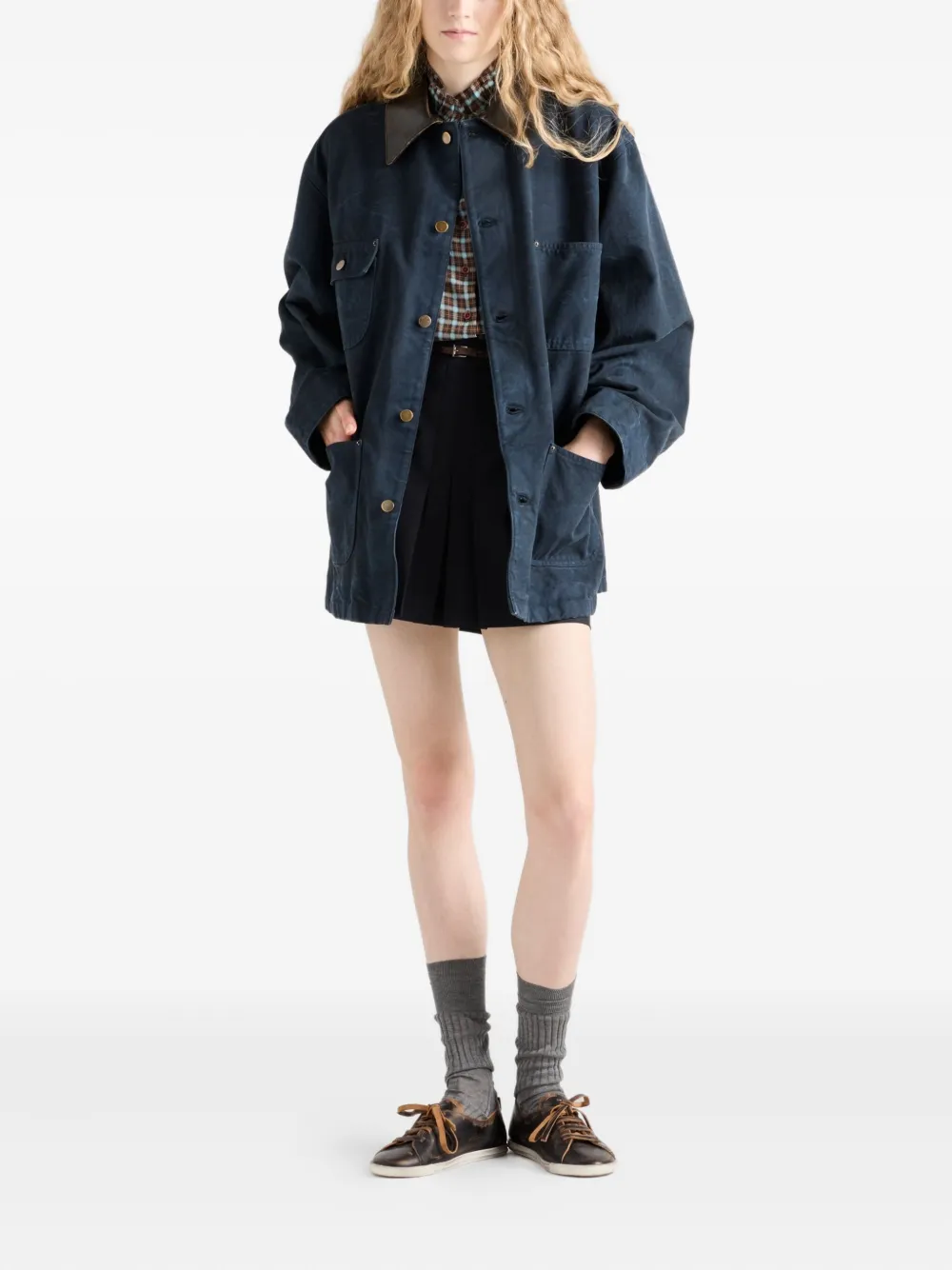 Prada Mini-plooirok met leren zak - Blauw
