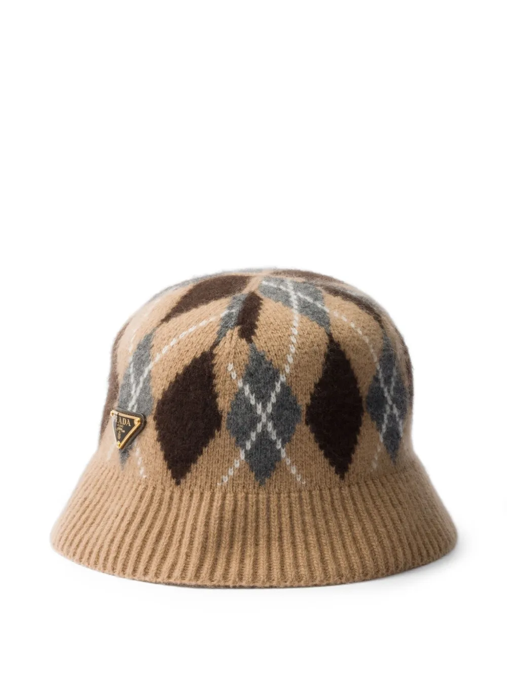 Prada Argyle-knit Bucket Hat In Brown