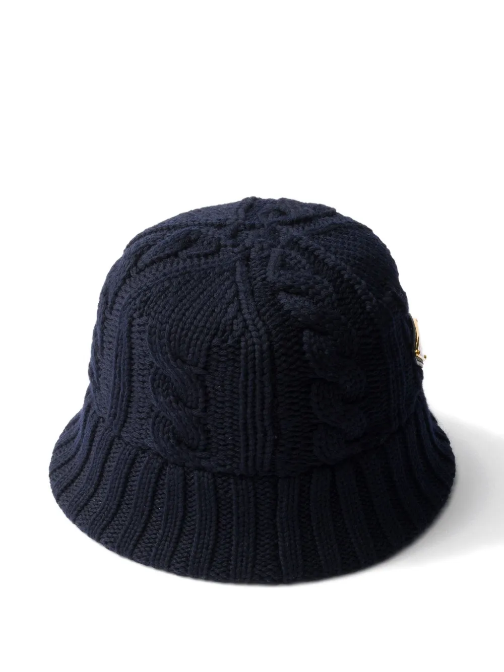 Prada Kabelgebreide vissershoed met driehoekig email logo Blauw