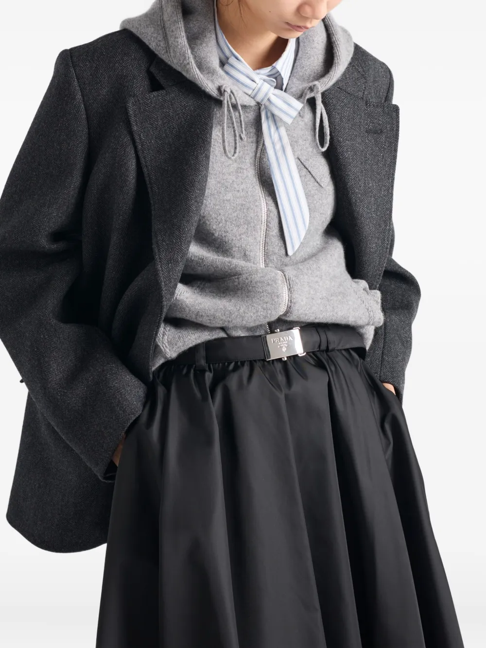 Prada Knee Length A-line Skirt With Belted Waist In Black