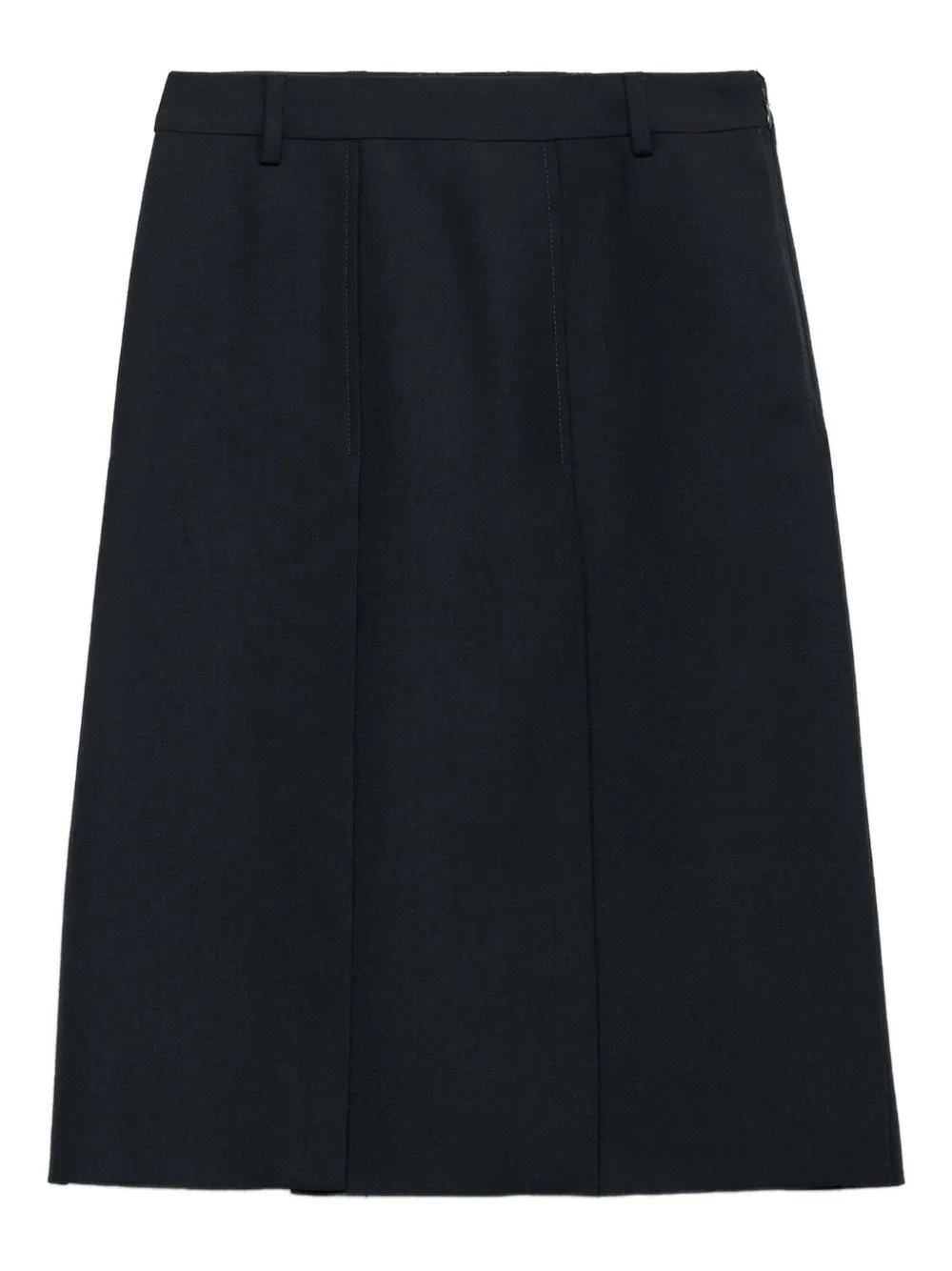 Prada Midi Skirt With Side Slit And Pleats In Blue