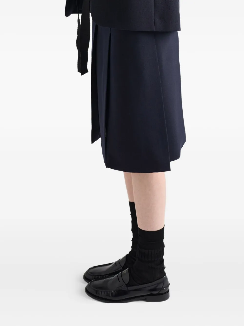 Prada Midi Skirt With Side Slit And Pleats In Blue