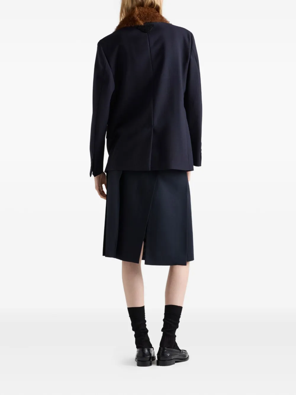 Prada Midi Skirt With Side Slit And Pleats In Blue