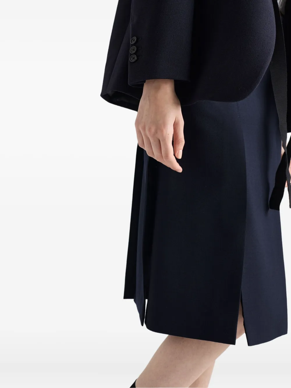Prada Midi Skirt With Side Slit And Pleats In Blue