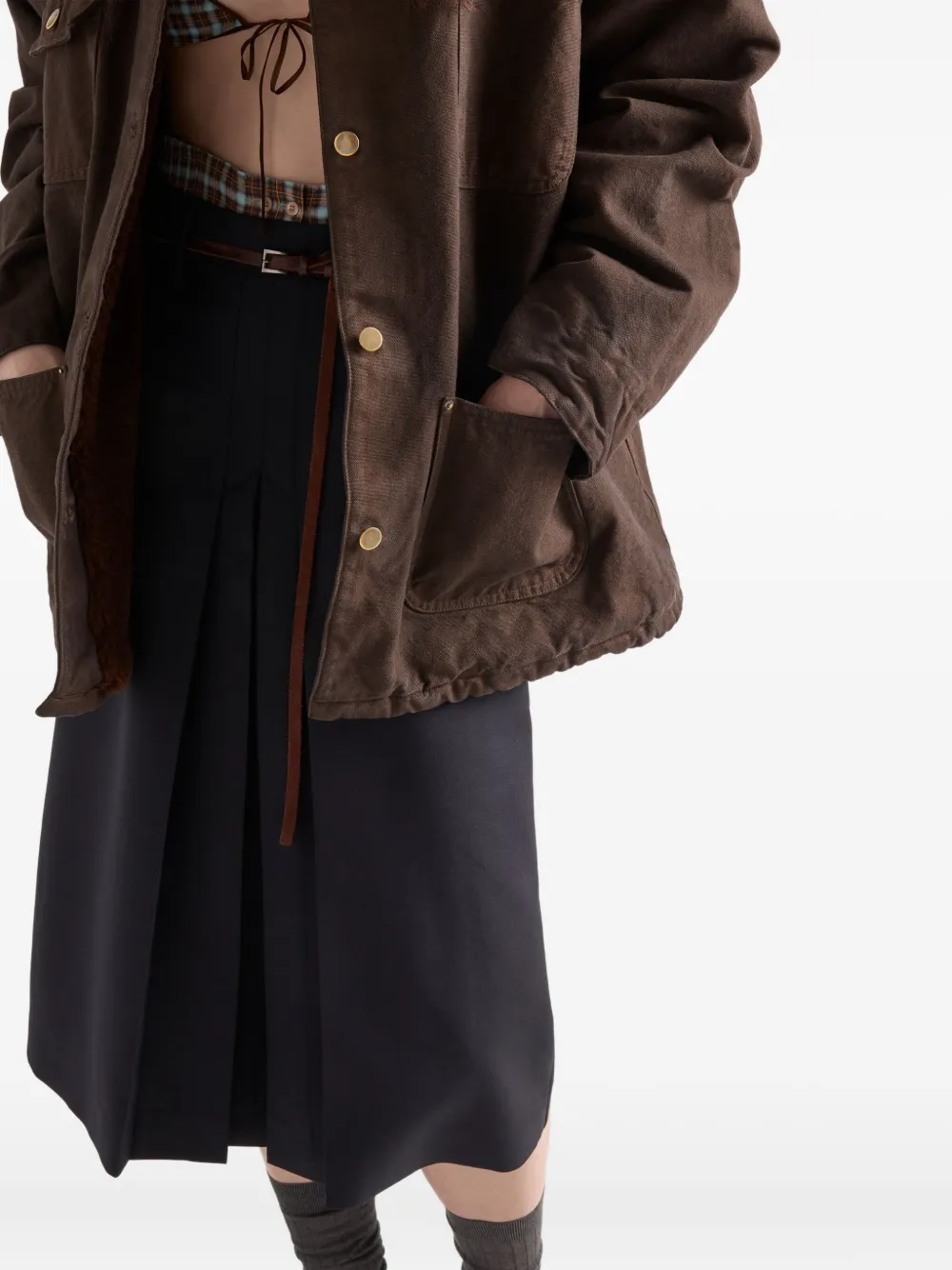 Prada Pleated Mohair And Wool Midi Skirt In Black