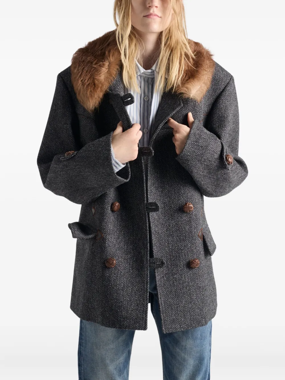 Prada Gestreepte blouse met gestrikte hals Blauw