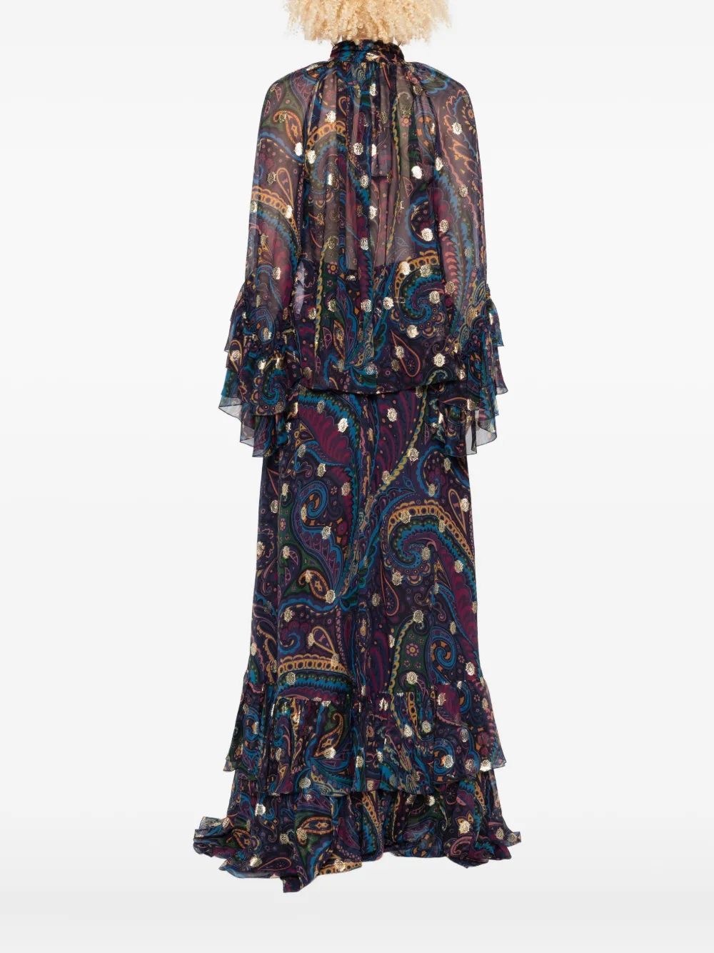 ETRO Top met paisley-print en ruches Blauw