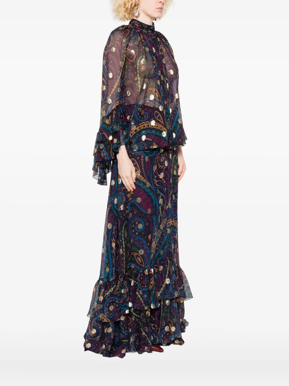 ETRO Top met paisley-print en ruches Blauw