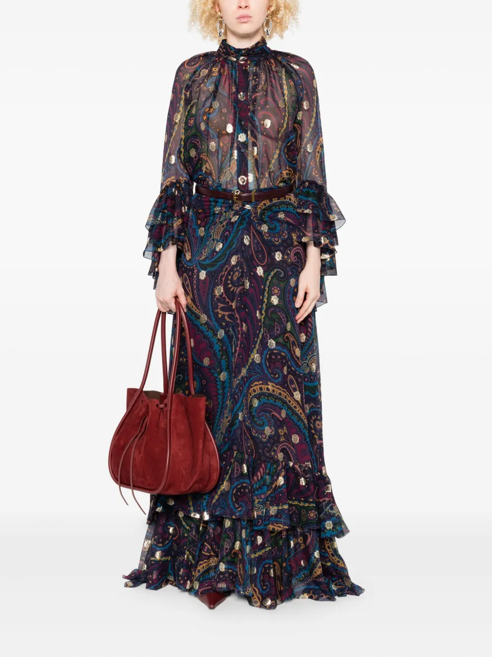 ETRO Top met paisley-print en ruches Blauw
