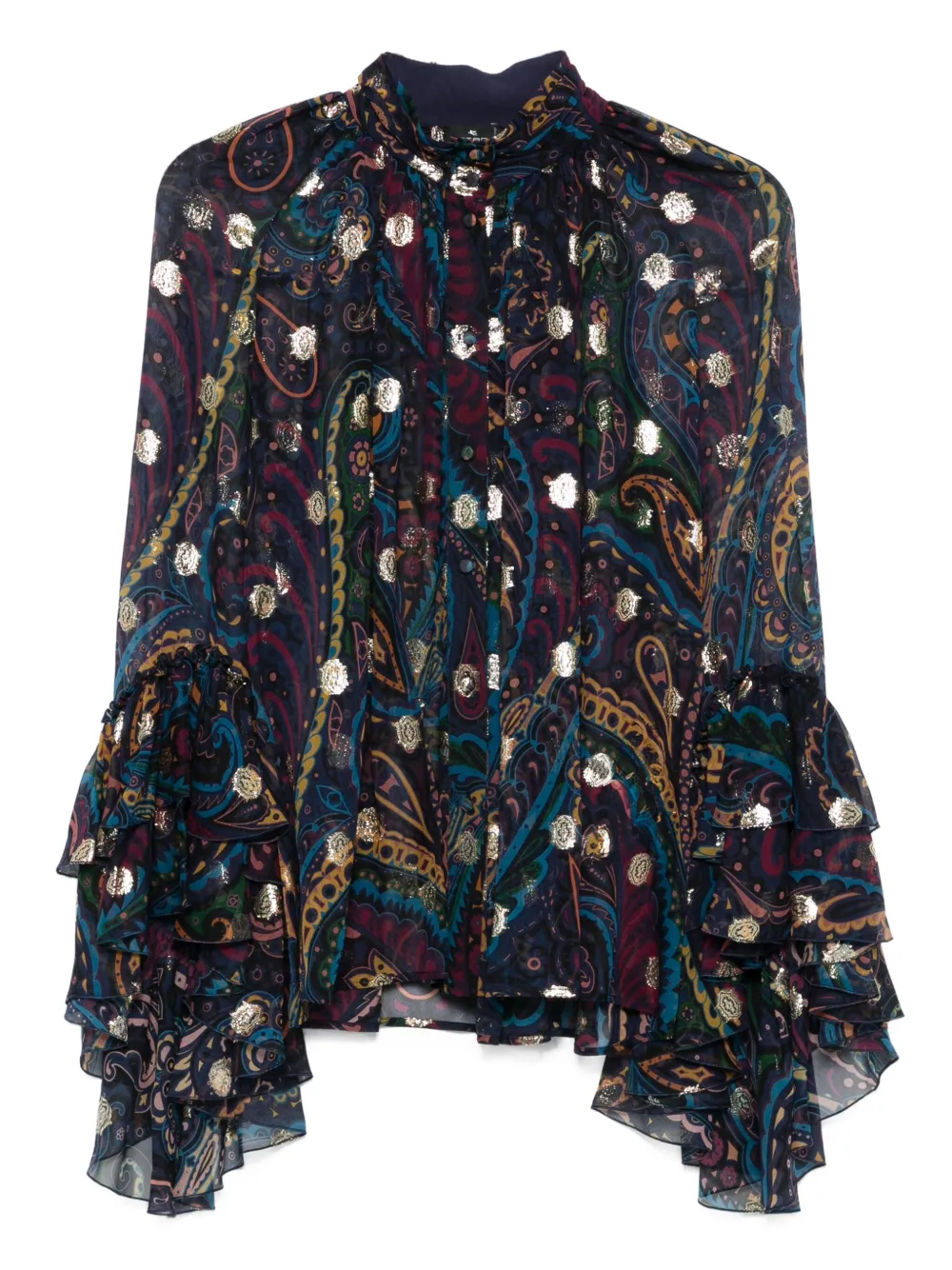 ETRO Top met paisley-print en ruches Blauw