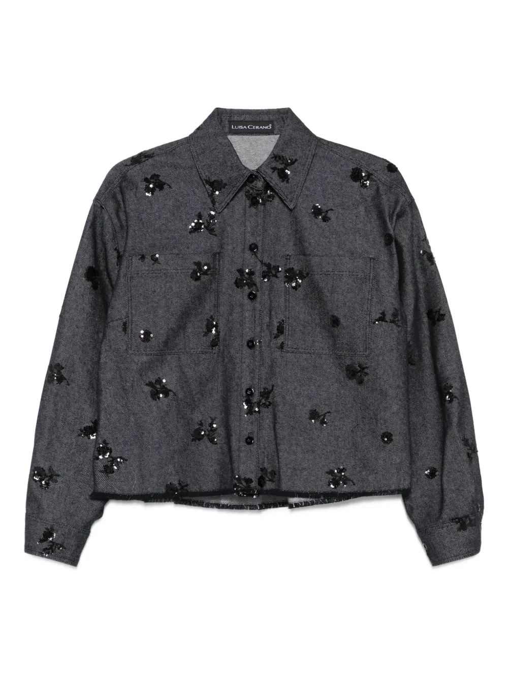 Luisa Cerano sequin-embellished frayed-edge jacket | Blue | Image 1