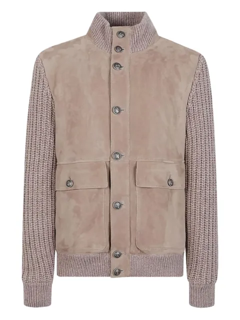 Brunello Cucinelli suede knitted-sleeves jacket