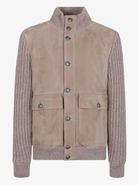 Brunello Cucinelli suede knitted-sleeves jacket