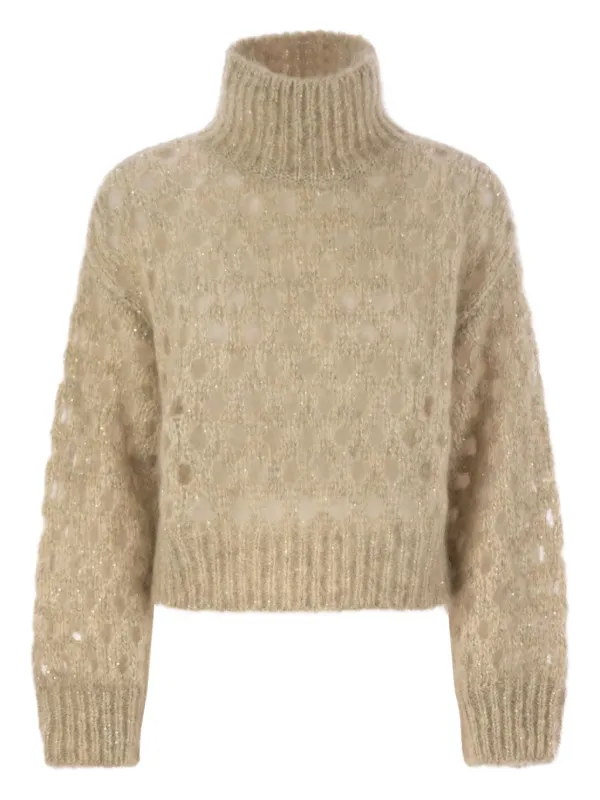 Brunello Cucinelli High-neck Sequin-detail Sweater in Neutrals
