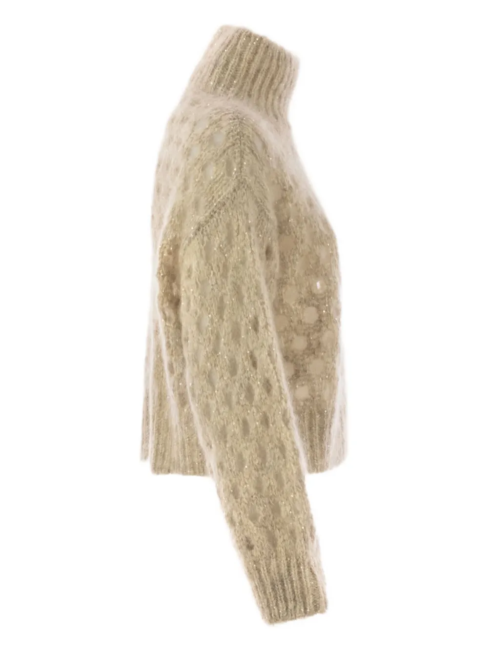 Brunello Cucinelli high-neck sequin-detail sweater Beige