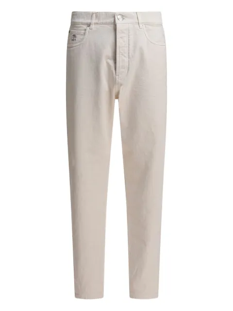 Brunello Cucinelli Calça de algodão com logo bordado